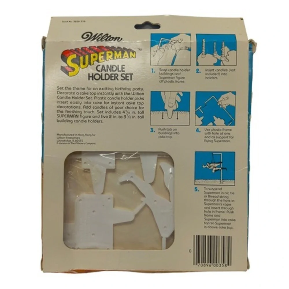 1979 Wilton Superman Candle Holder Set Cake Topper Decoration